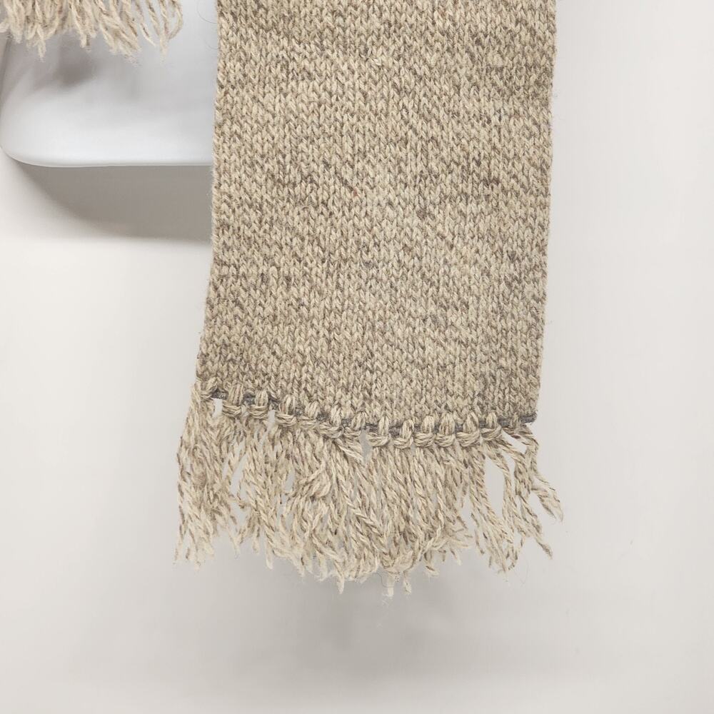 Beige Wool Scarf Hand Woven Rectangular with Frin… - image 4
